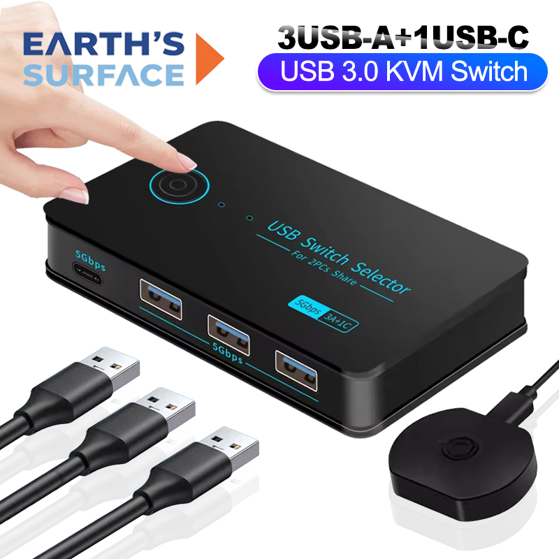 USB3.0 スイッチ KVM ホットキー スイッチャー 2 PC 共有 4 デバイス USB スイッチ共有コントローラ アダプタ ハブ PC キーボード マウス プリンタ用