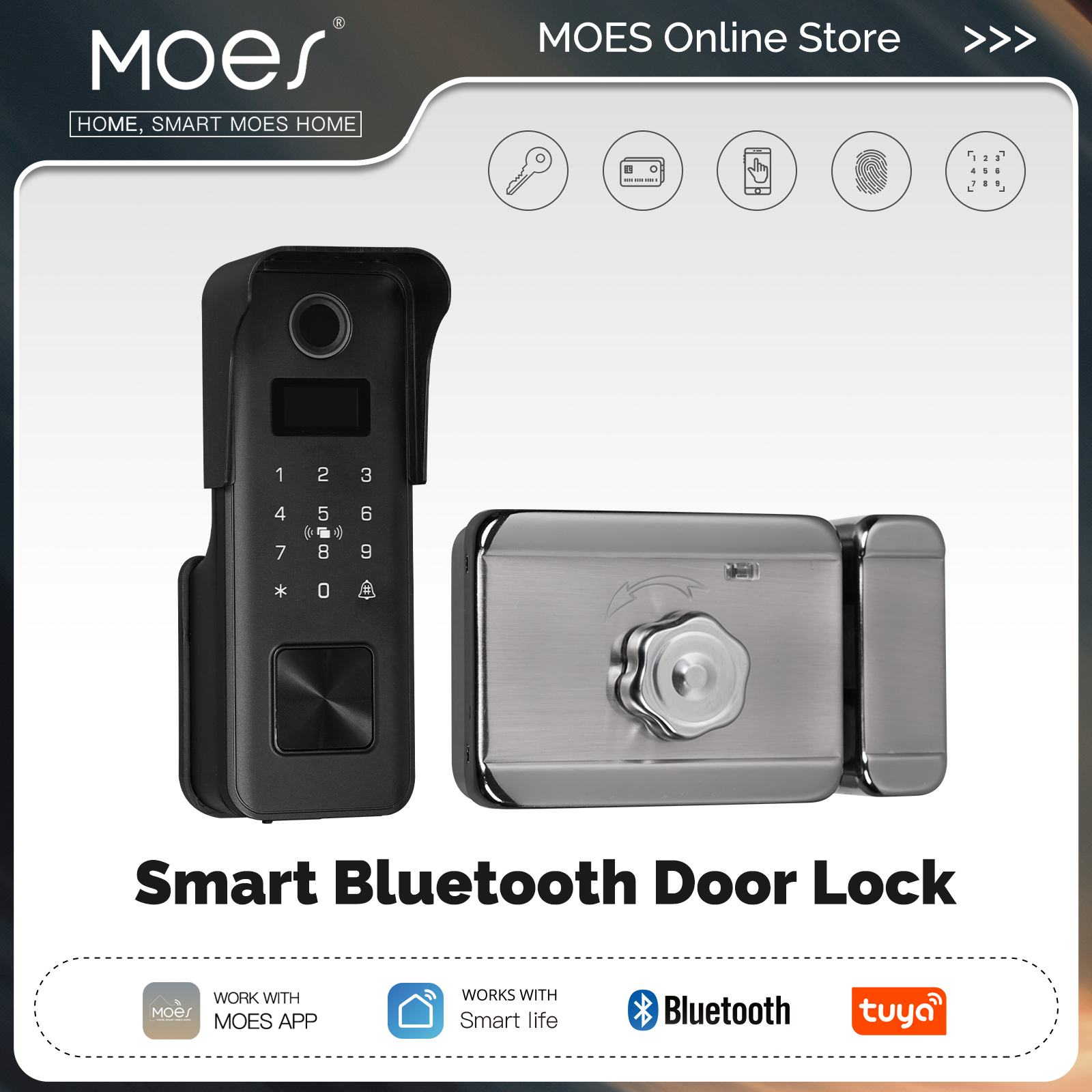 MOES Tuya Bluetooth スマート指紋ドアロックパスワード IPX4 防水アプリリモコンロック解除キー IC カードエントリーアパート