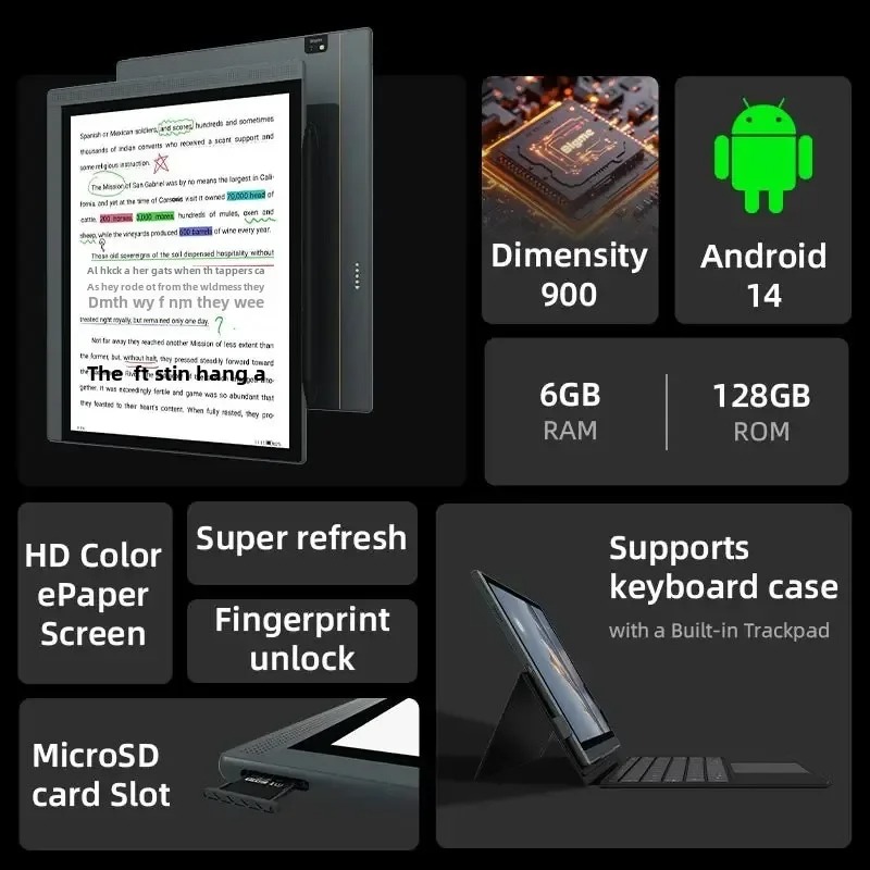 Bigme B1051C E-ink スクリーンタブレット 10.3 インチ電子ブックリーダー、CPU 寸法 900 6 128GB、Android 14 サポート Google Play Ereader