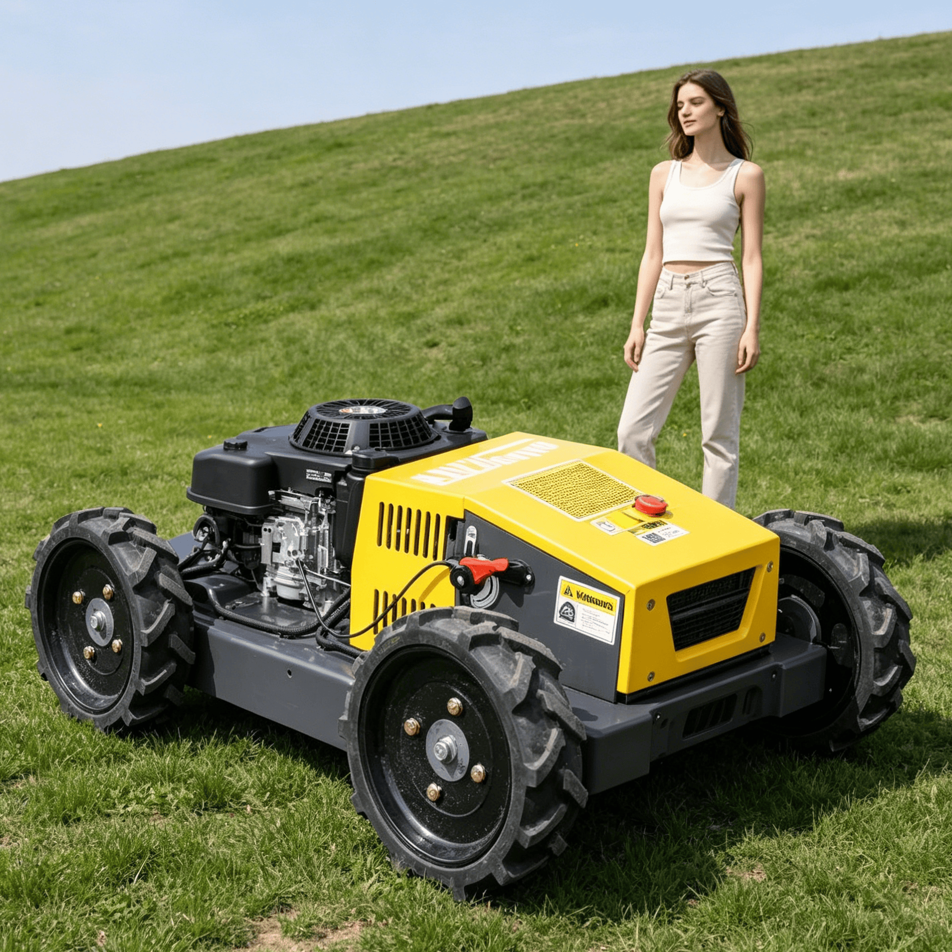 カスタマイズされた高登山リモコンガソリンロボット芝刈り機耐衝撃ホイール構造急な丘の中腹果樹園草クリア用