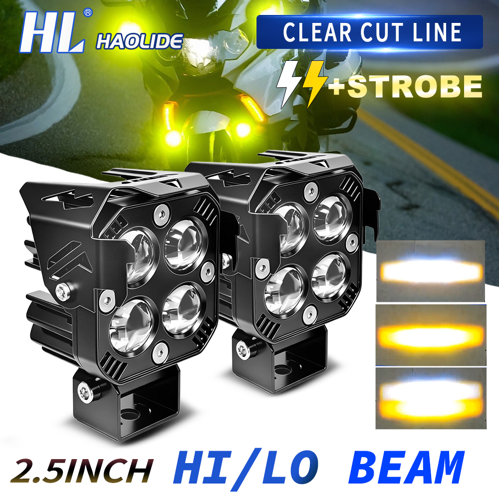 HL 2.5 インチ LED ライトオートバイ LED ヘッドライト補助スポットライトデュアルカラープロジェクターフォグランプ車トラック SUV オフロード使用