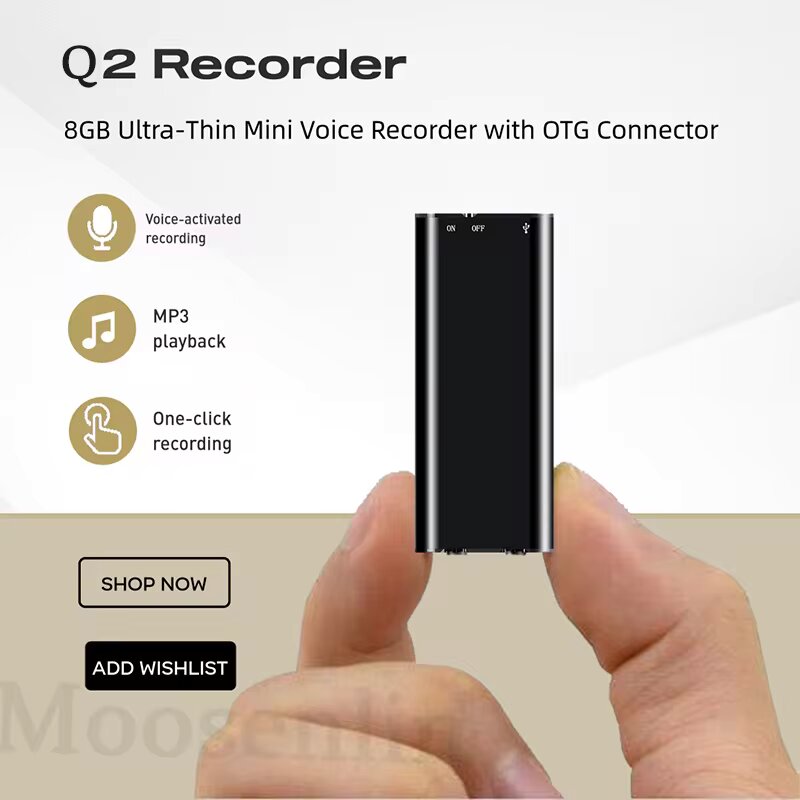 8GB/16GB 超薄型ミニボイスレコーダー デジタルプロフェッショナルグレード 音声起動 ノイズリダクション録音 MP3プレーヤー