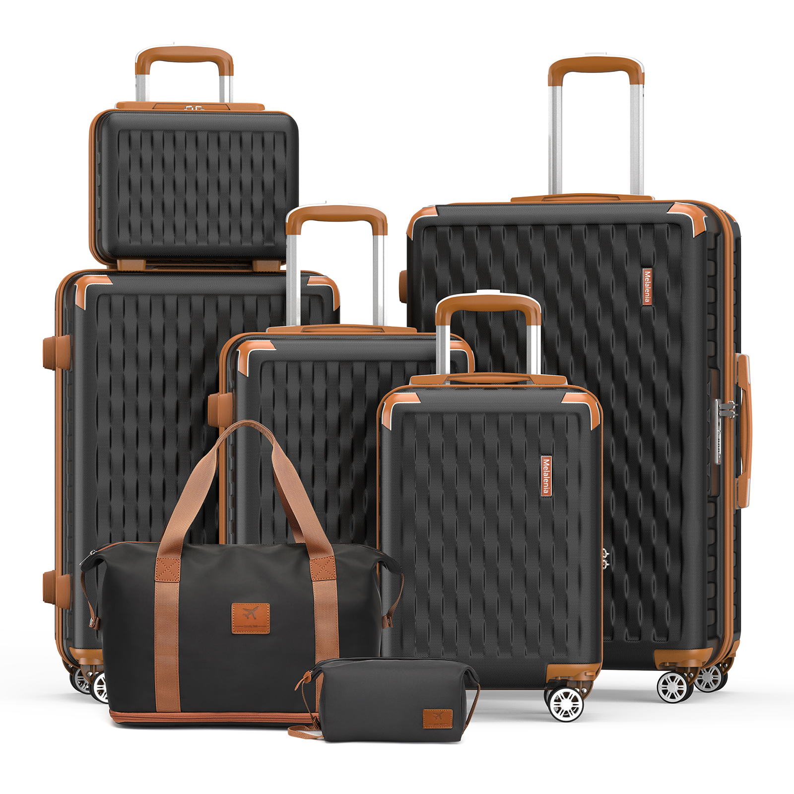 Melalenia 荷物セット 7 ピース ハードシェル キャリーオン スーツケース スピナーホイールと TSA ロック付き、軽量トラベルダッフルバッグ