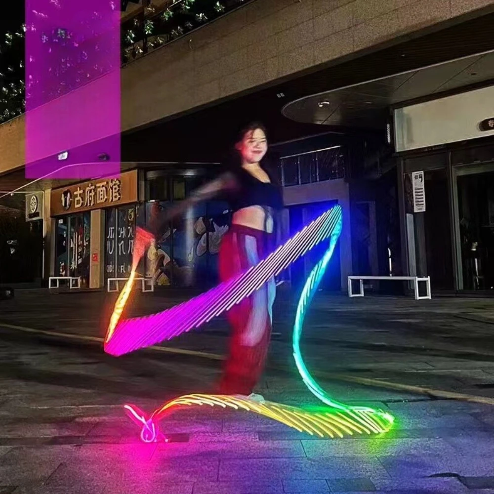 カラフルな発光ジムリボン APP リモート Rgb グロー Led ポイ小道具 LED 新体操ベリーダンスリボンスティック Rechargeabl