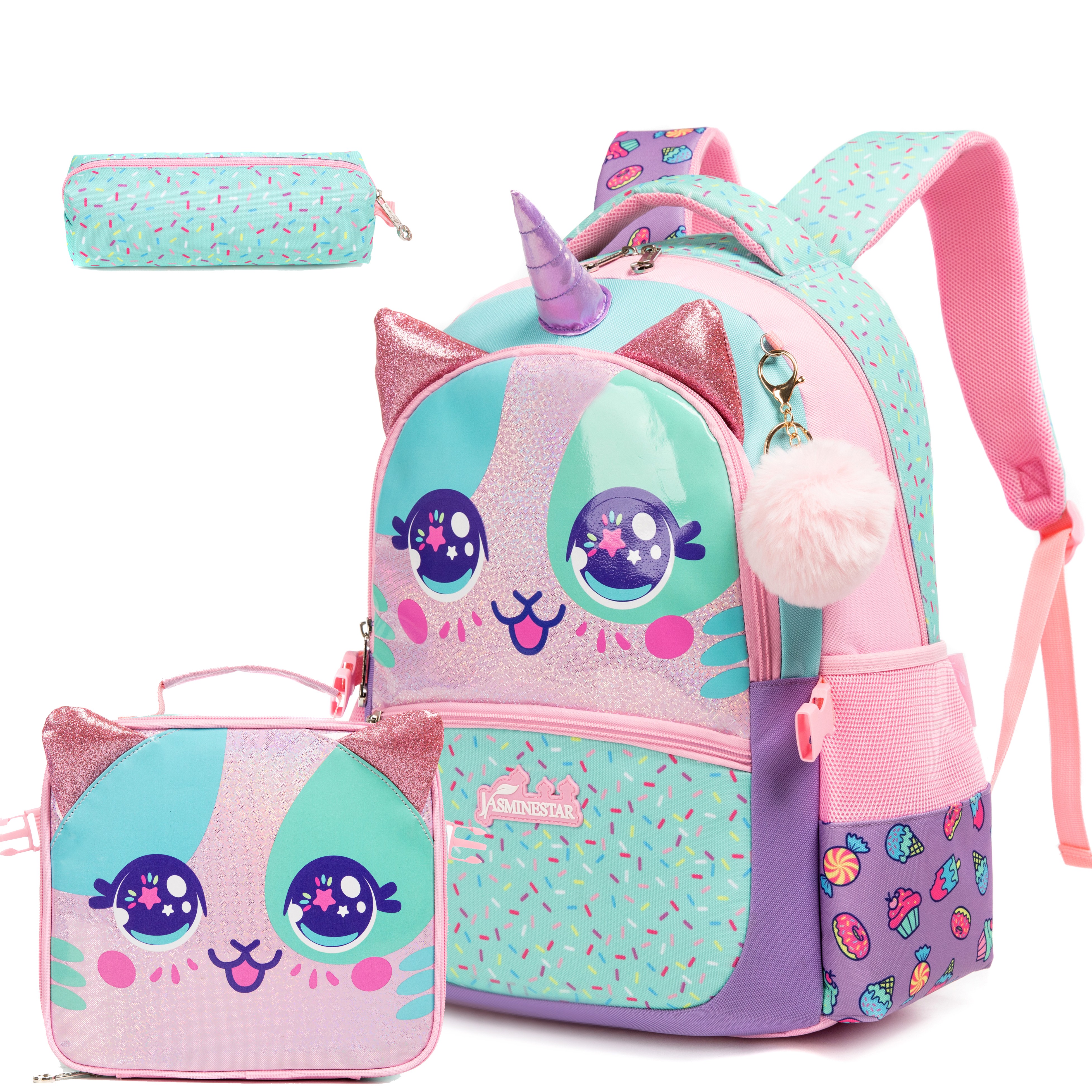 Meetbelify キッズ バックパック 女の子用 ランチボックス付き バックパック 女の子用 小学校就学前の子供用 学校用ランチボックス