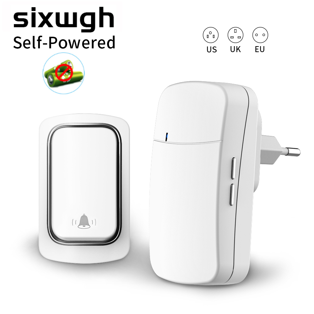 SIXWGH ワイヤレスドアベル電池不要防水自己電源ドアベルセット家庭用屋外キネティックリングチャイムドアベル