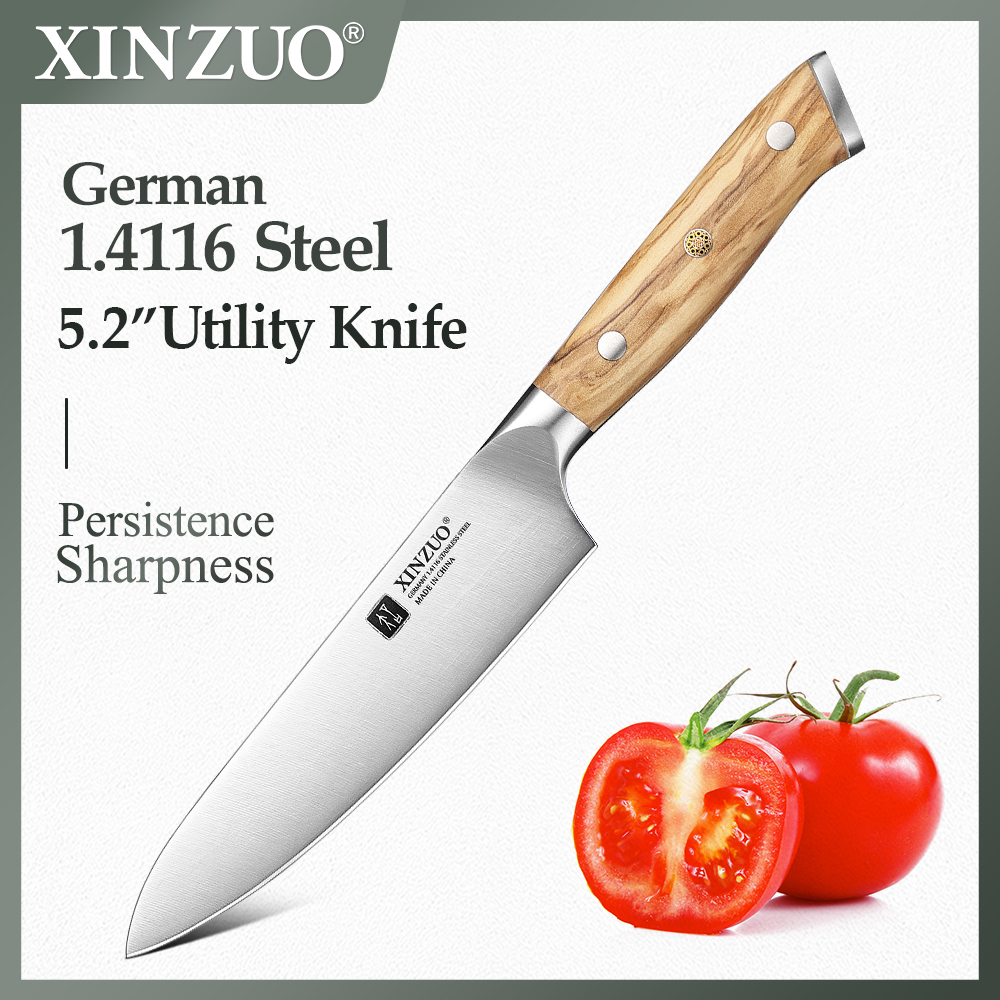 XINZUO 5.2 インチユーティリティナイフ 67 ドイツディン 1.4116 鋼高品質オリーブハンドルコア硬度 56-58HRC マルチツール