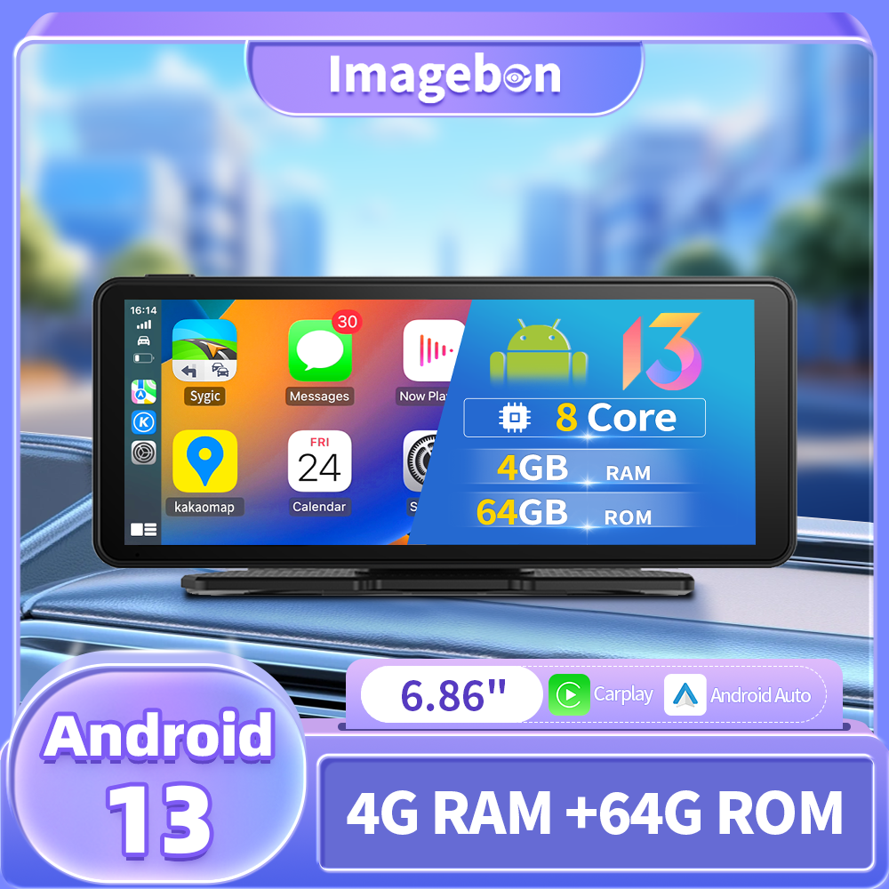 Imagebon 6.86インチ 8コア Android 13 バックミラーカメラ ワイヤレス CarPlay Android Auto MP5 カーステレオ ミラーリンク GPS 車 DVR