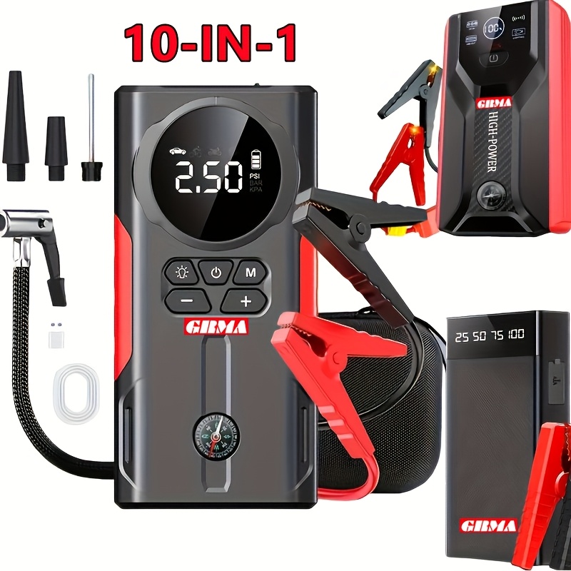 ワイヤレスカージャンプスターター：バッテリージャンプスターターポータブルピーク、12Vポータブルカーバッテリー充電器（8.0Lガス/1.72ガロンディーゼル）、クイックカースタート、USB入力/出力、LED緊急、カーアクセサリーツール