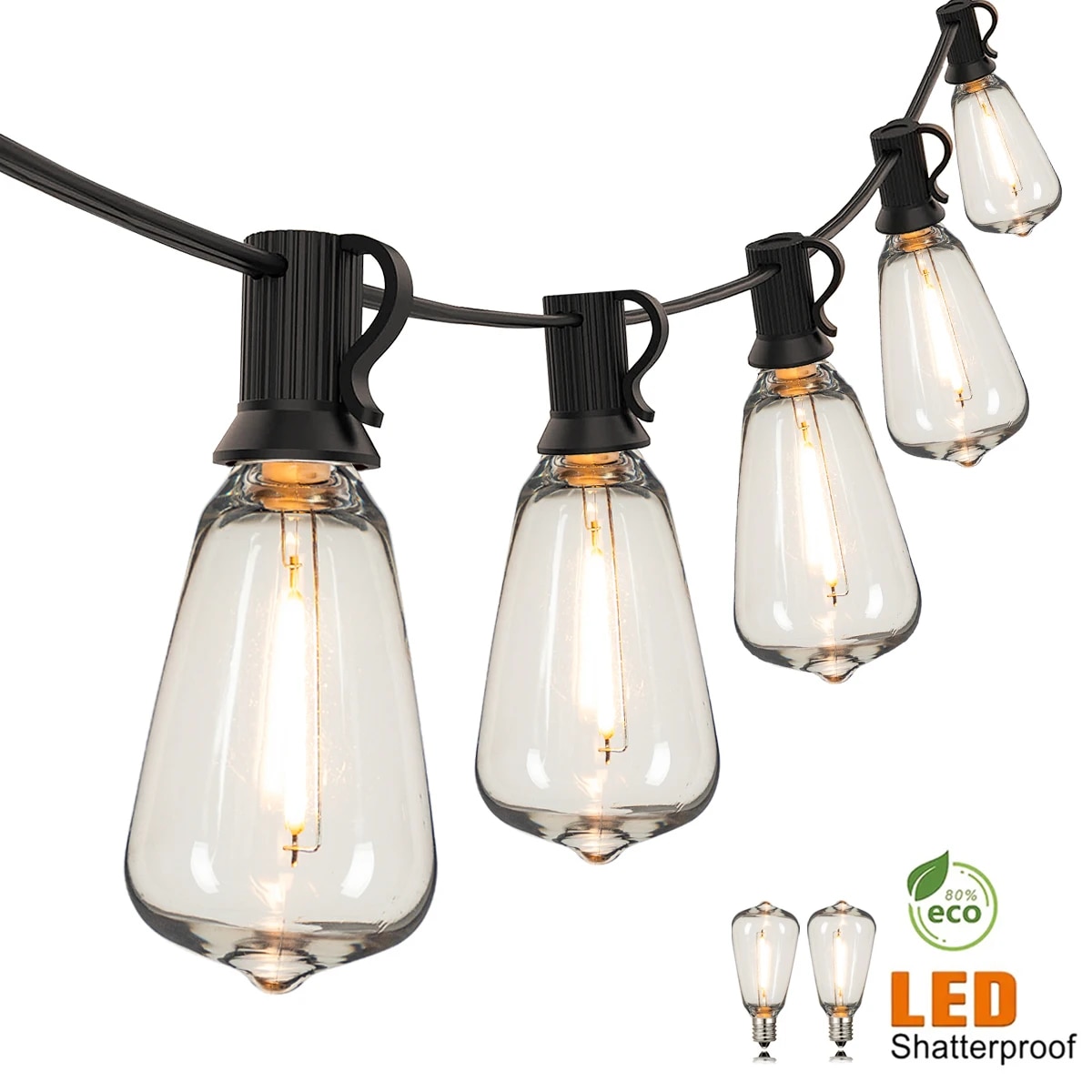 ST38 ストリングライト屋外ガーランド接続可能飛散防止防水プラスチック LED 電球調光可能パティオ庭の装飾フェアリーライト