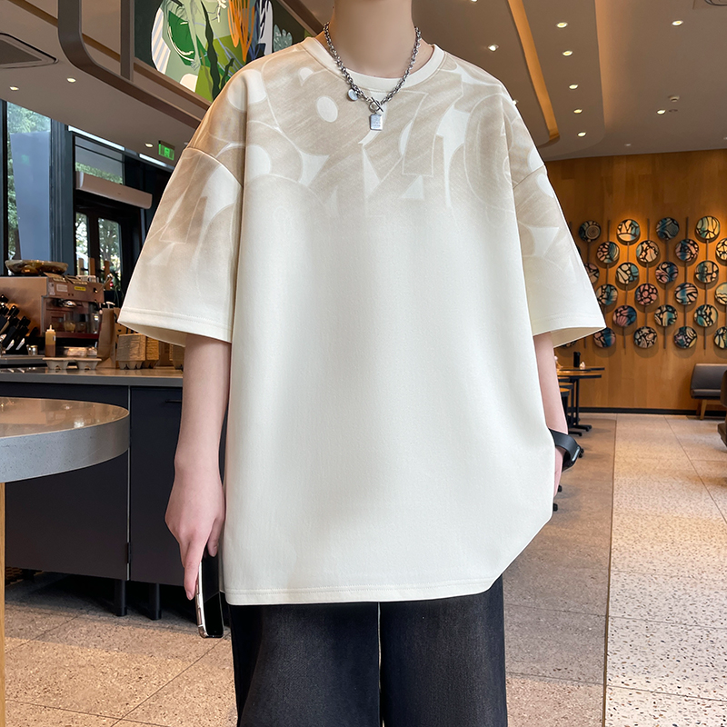 メンズ ルーズ 半袖 Tシャツ カジュアル ストリート トップス 抽象プリント