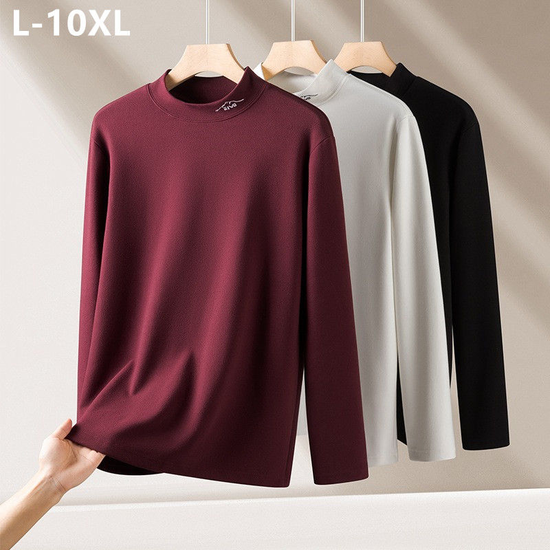 暖かい熱トップス男性の基本的な肌着冬プルオーバー 10XL 9XL 8XL ハイカラースリムフィット男性厚底ベースシャツ Tシャツ