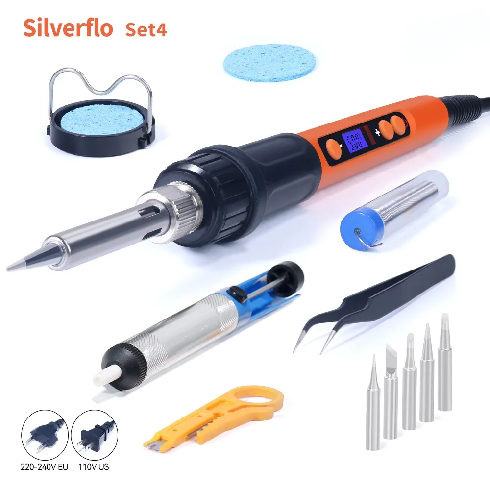 Silverflo 電気はんだごてキットセット 100 ワット LCD デジタルディスプレイ調節可能な温度はんだごて 220 V/110 V 溶接ツール