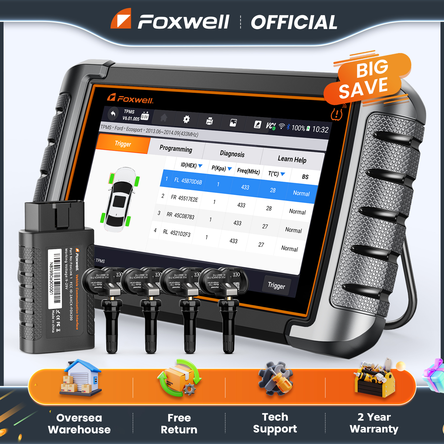 FOXWELL NT809TS TPMS プログラミング ツール すべてのシステム診断双方向制御 30 リセット OBD2 Bluetooth 自動車スキャナー