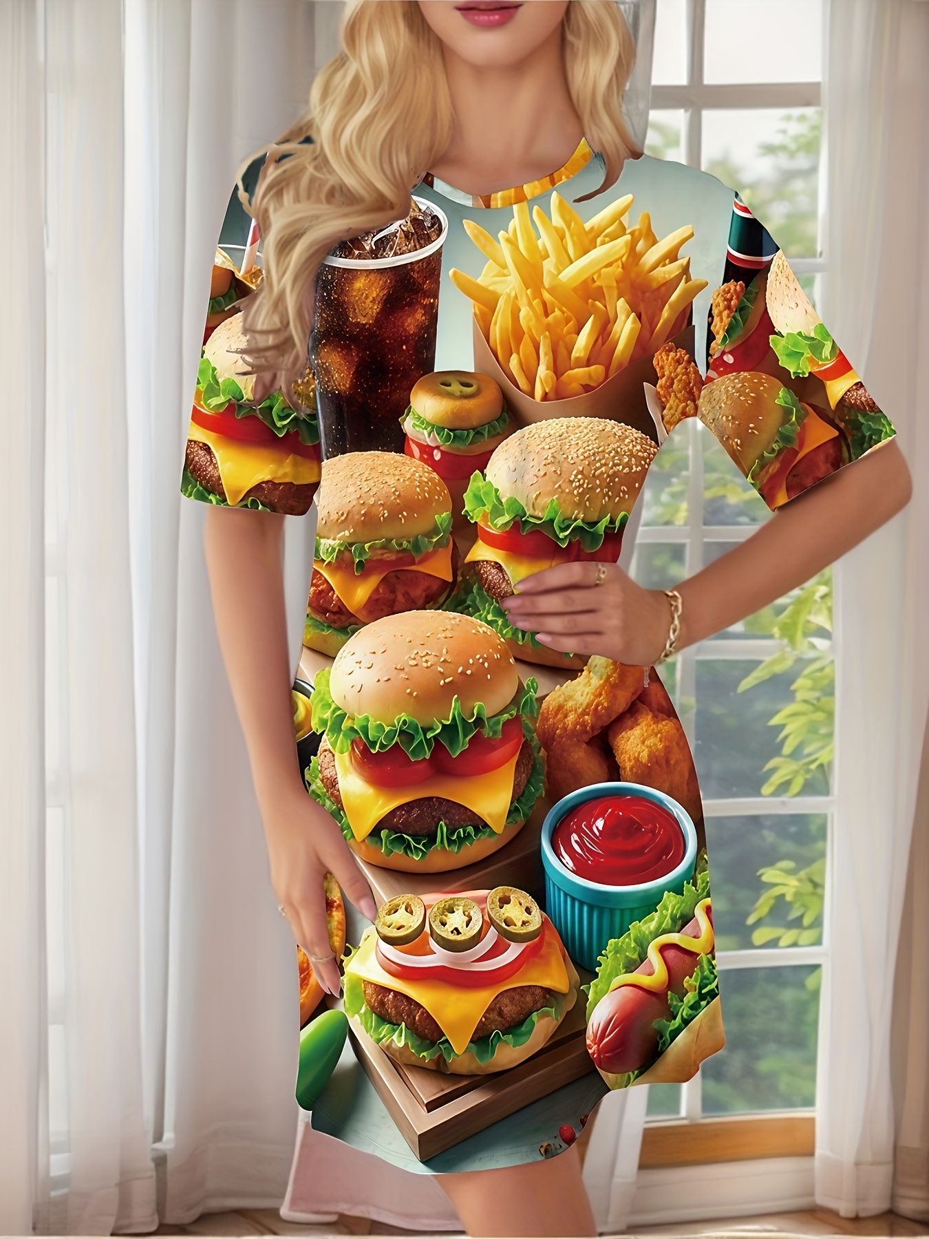 レディース ファニー ファスト プリント ナイトガウン バーガー