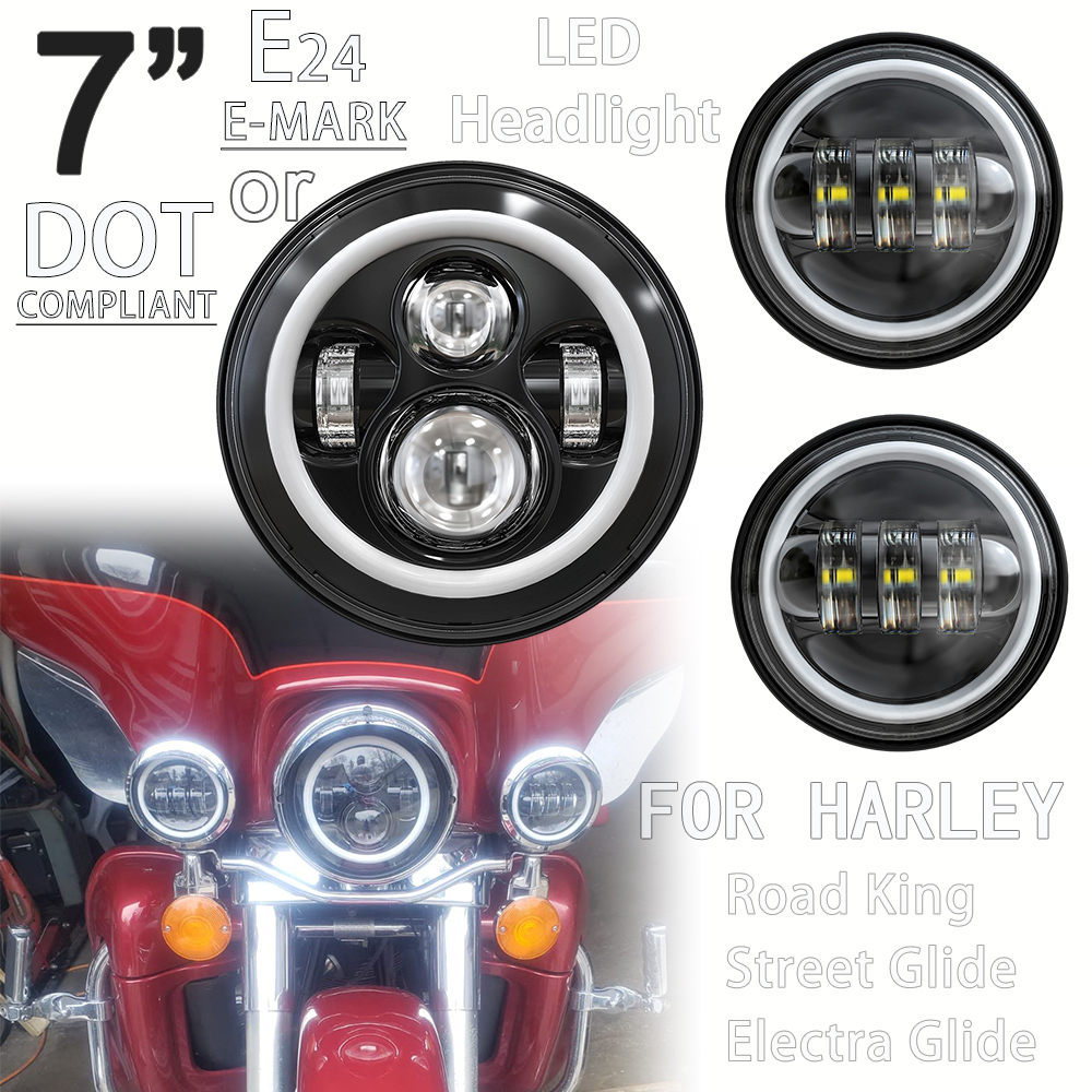 7 "E24 ドット LED ヘッドライトヘッドランプハーレーツーリングロードキングストリートエレクトラグライドオートバイ 4.5" フォグランプ補助ランプ