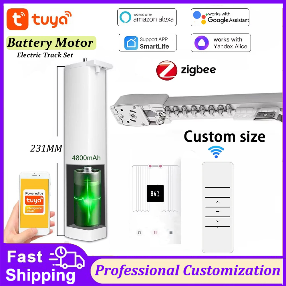 最新の Tuya Zigbee スマート Li バッテリーカーテンモーター電動カーテンレールコーニストラックサポートアリス Alexa Google