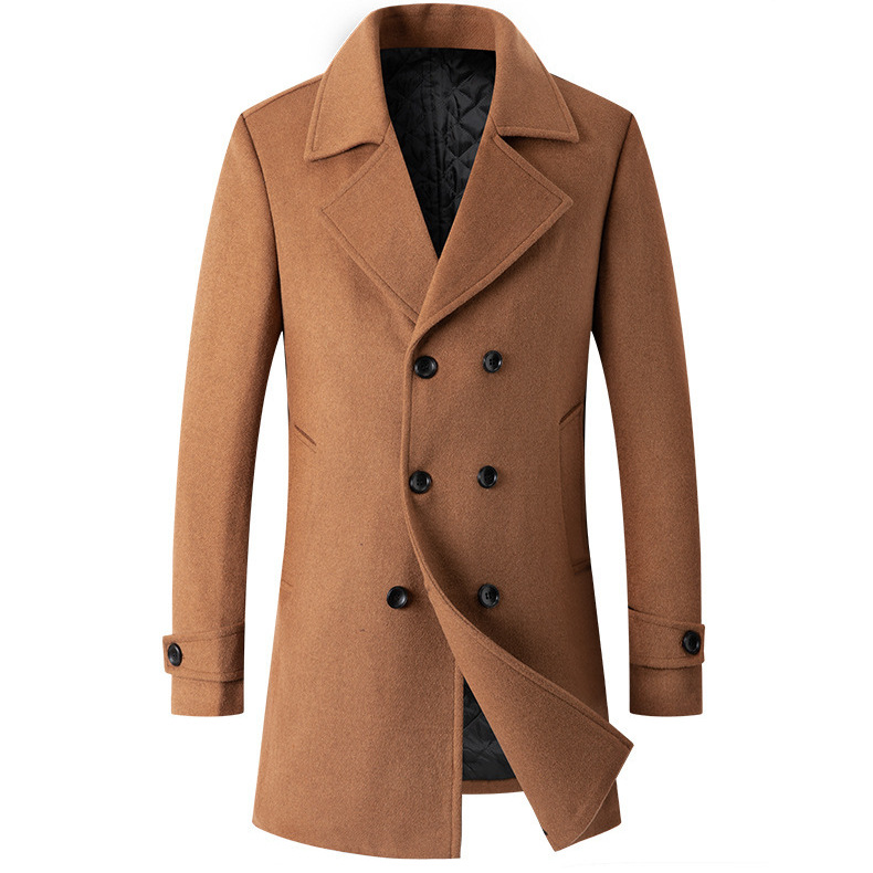 秋冬の新ファッションメンズ無地ターンダウン襟長袖ダブルブレストウールコート男性服厚みのジャケット