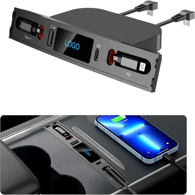 27 ワット PD タイプ C 急速充電器 LED インテリジェントドッキングステーション USB シャントハブテスラモデル 3 Y コンソールスマートセンサー 2023