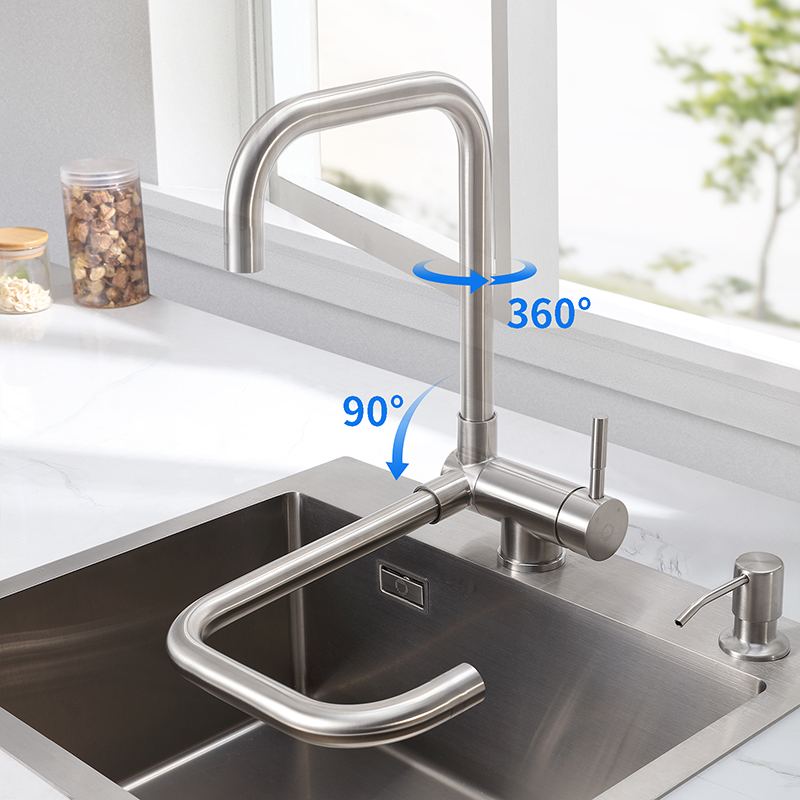 ホットとコールドミキサータップキッチン蛇口360°回転折りたたみ蛇口家庭用浴室の蛇口デッキマウント防沫