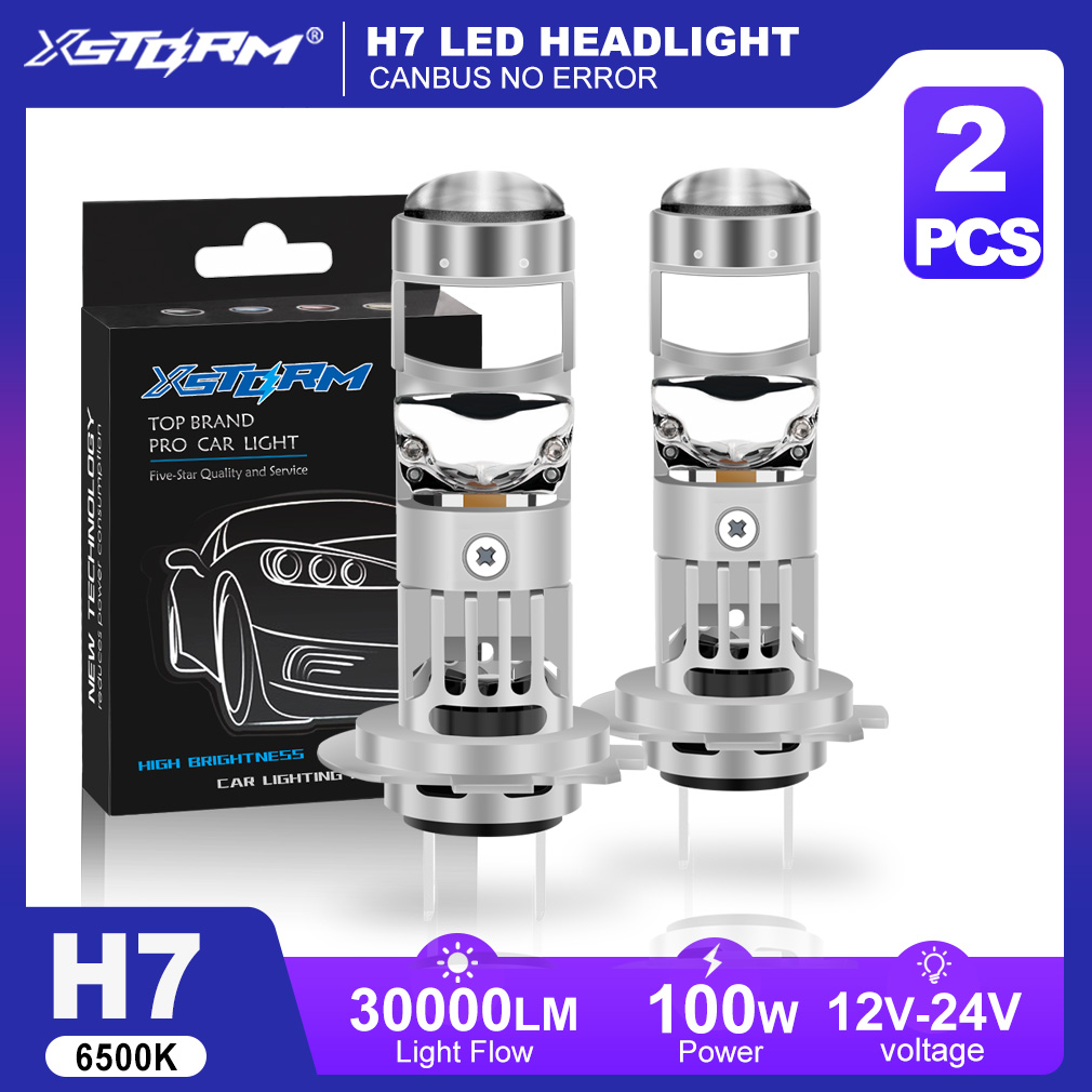 XSTORM H7 LED プロジェクターレンズ 100W 30000LM ダブルレンズ H7 ヘッドライト Canbus 車 H4 LED 電球ターボランプオートバイライト