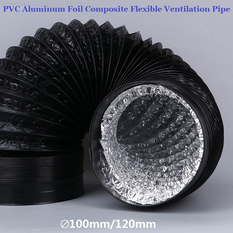 ∅100/120 ミリメートル PVC アルミ箔換気パイプ黒複合フレキシブルホーススケーラブル煙管キッチン排気出口ファン 2 メートル 3 メートル