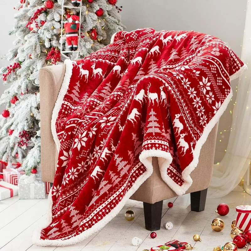 Touchat レッドシェルパ クリスマススローブランケット ファジーふわふわソフト居心地の良いフランネルブランケット ソファベッドソファオフィス装飾用 新年