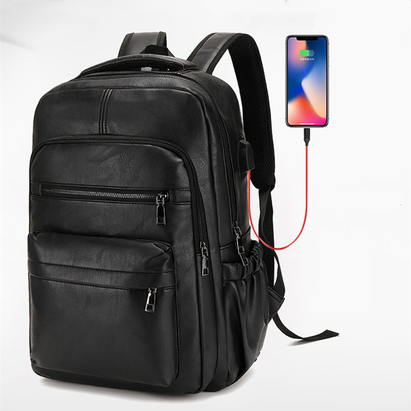 高品質 USB 充電バックパック男性 Pu レザー Bagpack 大型ラップトップバックパック男性 Mochilas 通学ティーンエイジャーの男の子