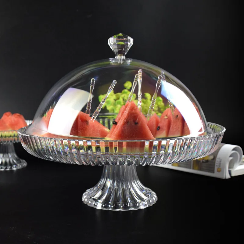 高ベースプレート蓋サンプリングプレートプラスチック透明スナックケーキフルーツアクリルトライアルトレイ家庭用ラウンドサークルキャンディーディッシュ