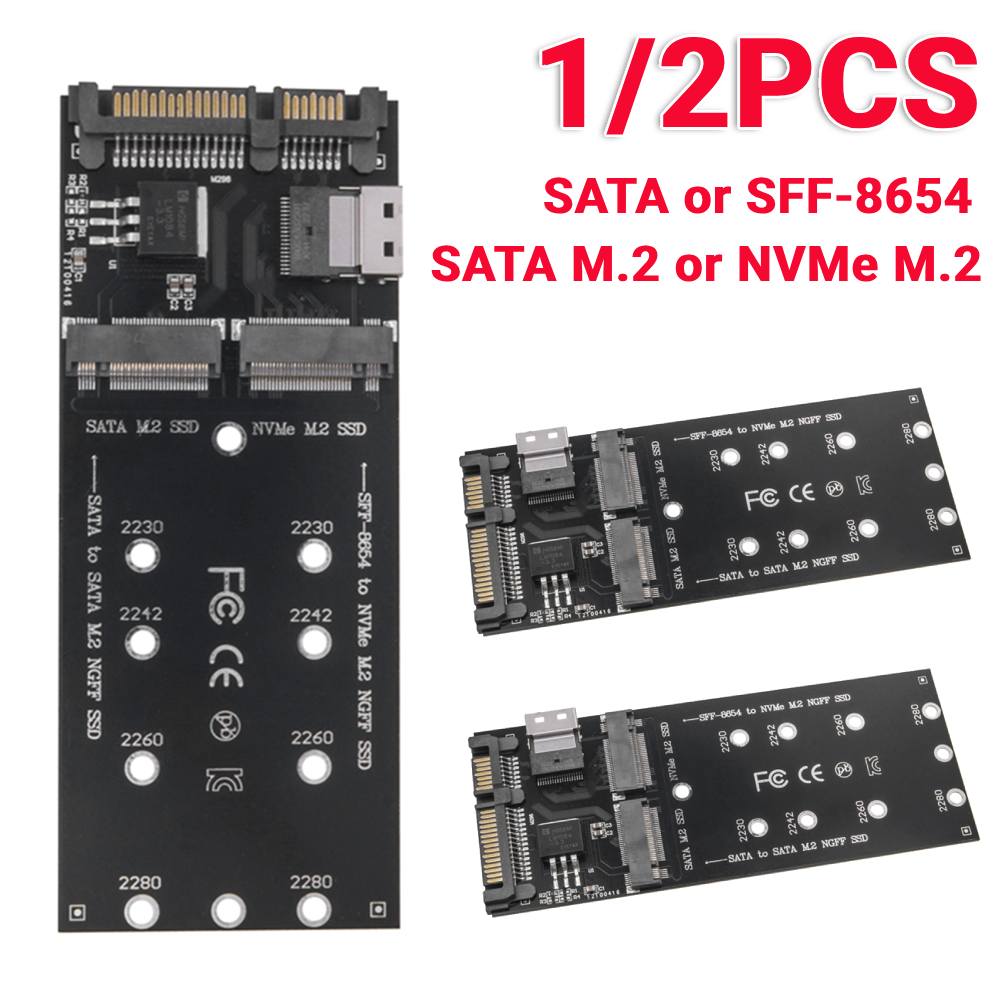 M2 - SATAアダプター SFF8654コンバーター NVMe SSDデュアルストレージ対応 デスクトップマザーボード拡張カード M2ライザーボード