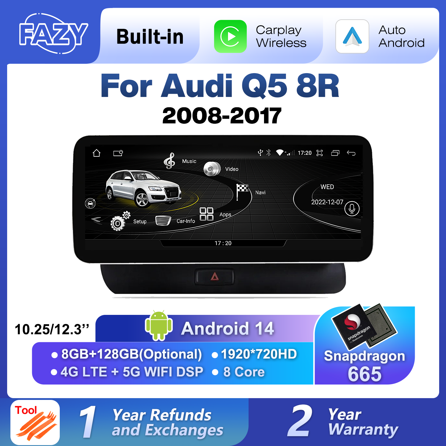 Android 14 Auto Carplay Monitor For Audi Q5 8R 2008-2017 Car Radio Smart Systems Touch Screen Bluetooth WiFi 4G GPS Navigation