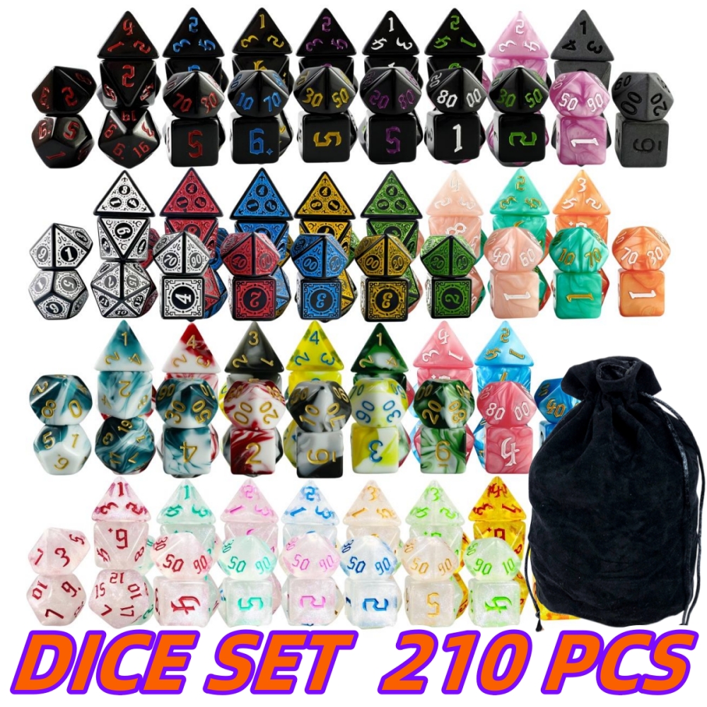 DND ダイス 30 セット (210 個) アクリル多面体ダイスセット ベルベットバッグ付き DND ロールプレイングゲーム用、DND プレーヤーへの完璧なギフト