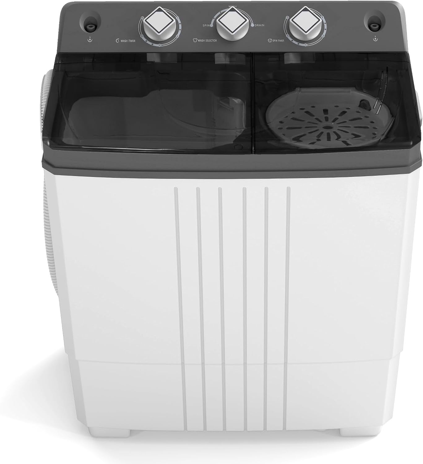 アパート、寮、RV用ポータブルツインタブ洗濯機 - 容量20ポンド、排水ポンプ、タイマー制御、グレーホワイト