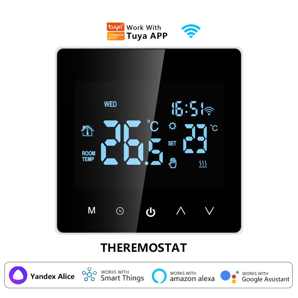 Tuya Wifi スマートサーモスタット電気床暖房 LCD タッチ水/ガスボイラーサーモスタット温度スマートライフ APP 音声制御