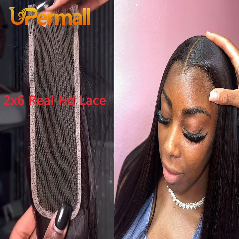 Upermall 2x6 Kim K Real Hd レース閉鎖のみ事前摘み取りストレートボディウェーブ漂白可能深部前頭ペルーレミーヘア