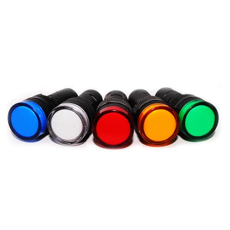 10 個 16 ミリメートルパネルマウント信号電源 LED インジケータライト青緑赤白パイロットランプ AC/DC 12 V/24 V/220 V 信号警告ランプ