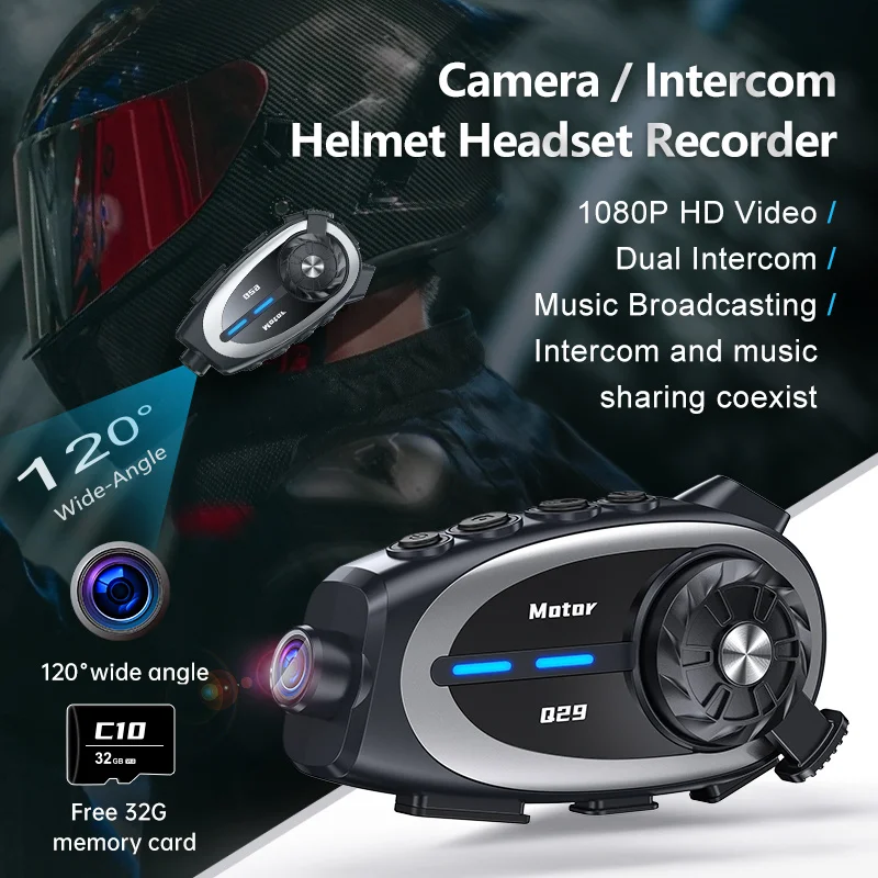 Q29 オートバイ Bluetooth ヘルメットヘッドセット Bt5.4 HD ドライブレコーダーワイヤレスカメラ 1080P ハードディスクビデオレコーダー通話ヘッドセット