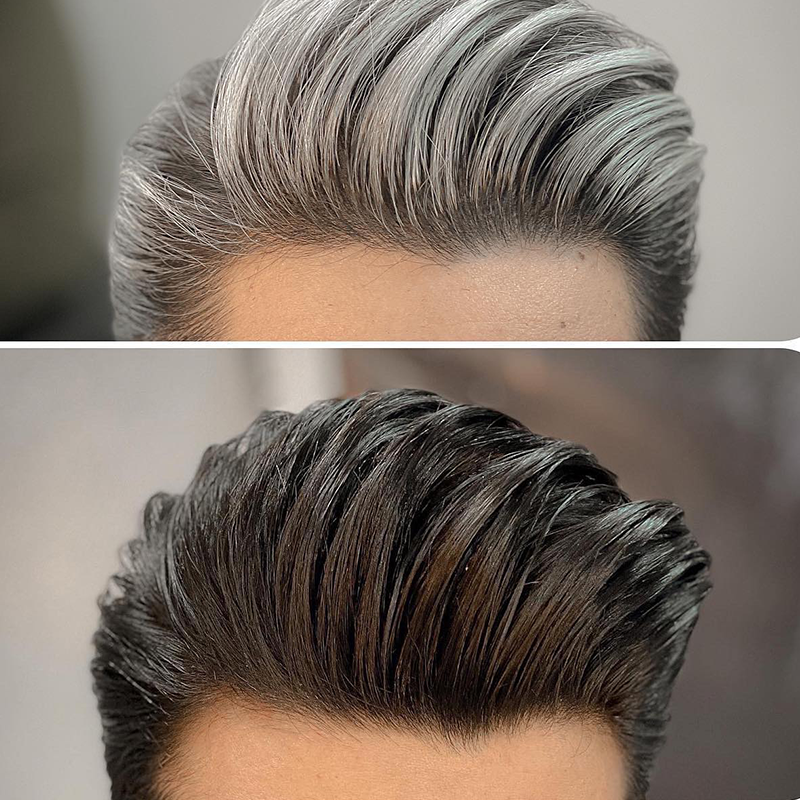 男性かつら男性のための自然な生え際インド人毛男性の毛細血管プロテーゼヘアウィッグ男性 0.1 ミリメートル薄い肌の毛かつら