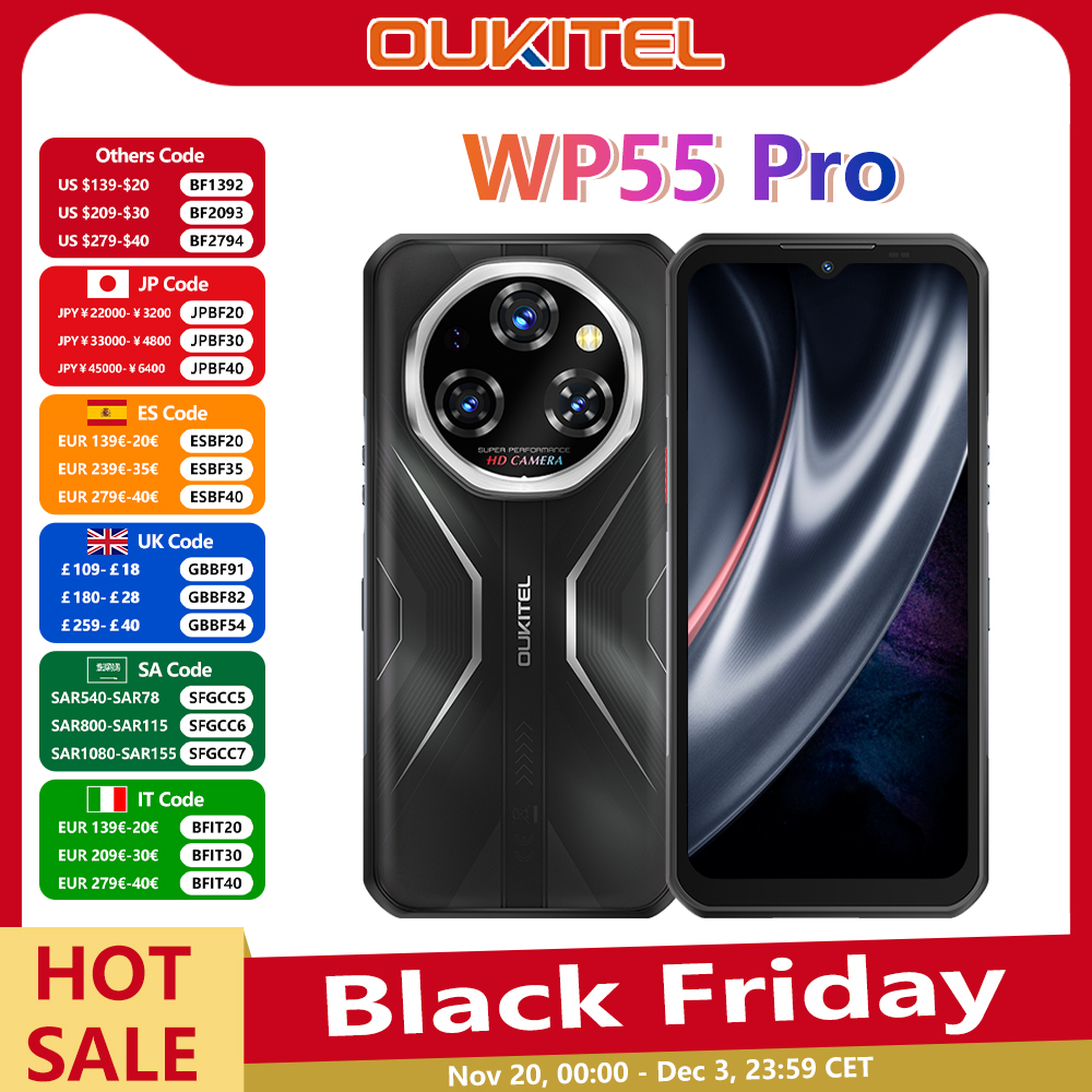 【Мировая премьера】прочный смартфон Oukitel WP55 Pro 5G 48 ГБ (16+32) +512 ГБ 11000 мАч 33 Вт 108 МП 6,6" FHD+ сотовый телефон