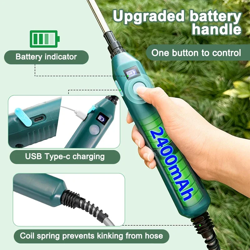 2400mAh 高圧電動ガーデン噴霧器ポータブル植物散水ツール 3 ミストノズル付き芝生作物灌漑用
