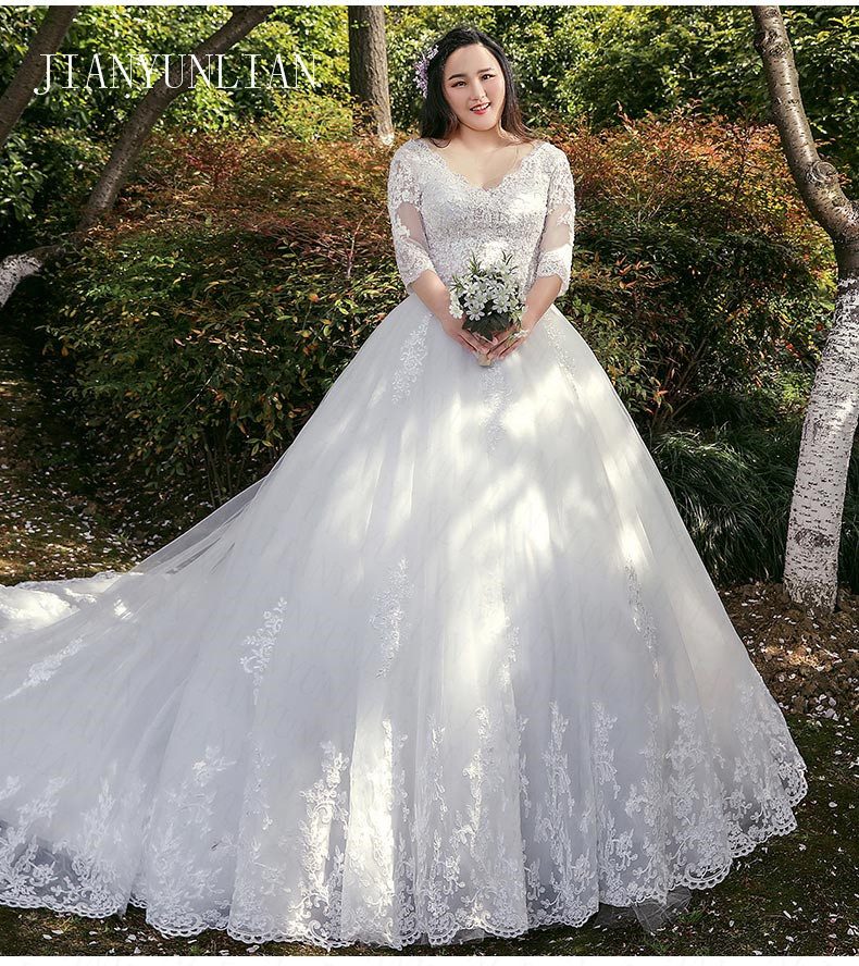 半袖 Vestido De Noiva レースドレスウェディングドレストレーンカスタムメイドプラスサイズブライダルチュールマリアージュ