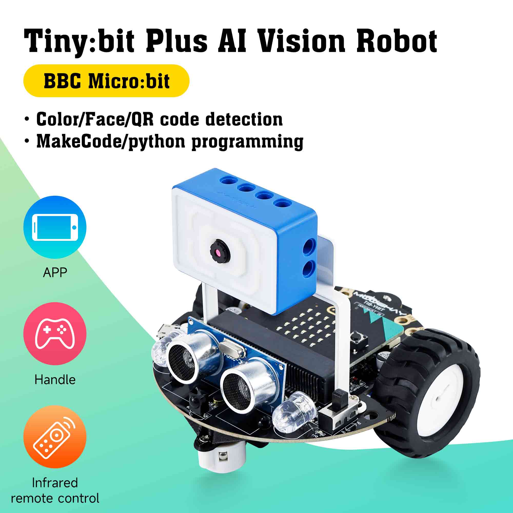 Yahboom Tiny:bit Plus Microbit ロボットカー ESP32 WiFi カメラモジュールサポートアプリ FPV 制御プログラマブルおもちゃキッズコーディング