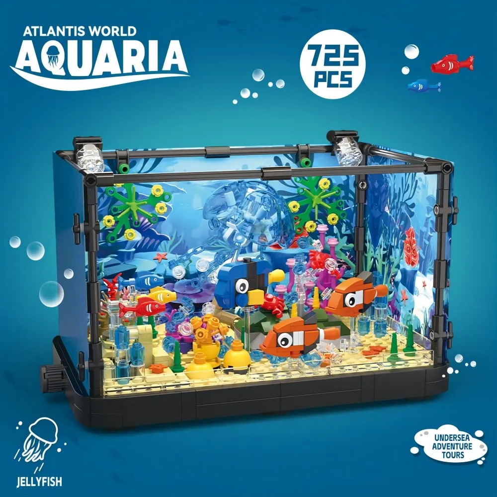 MOC 海洋水槽水族館ビルディングブロックセット カメ付き - DIY おもちゃレンガ 子供用 クリエイティブプレイセット ホームデコレーション 誕生日ギフト