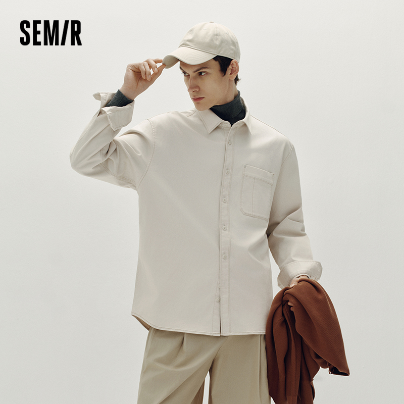 Semir 男性シャツコントラストステッチ作業着ポケットルーズシルエットソフトタッチカジュアルスタイル秋ブラウス日常着 2026