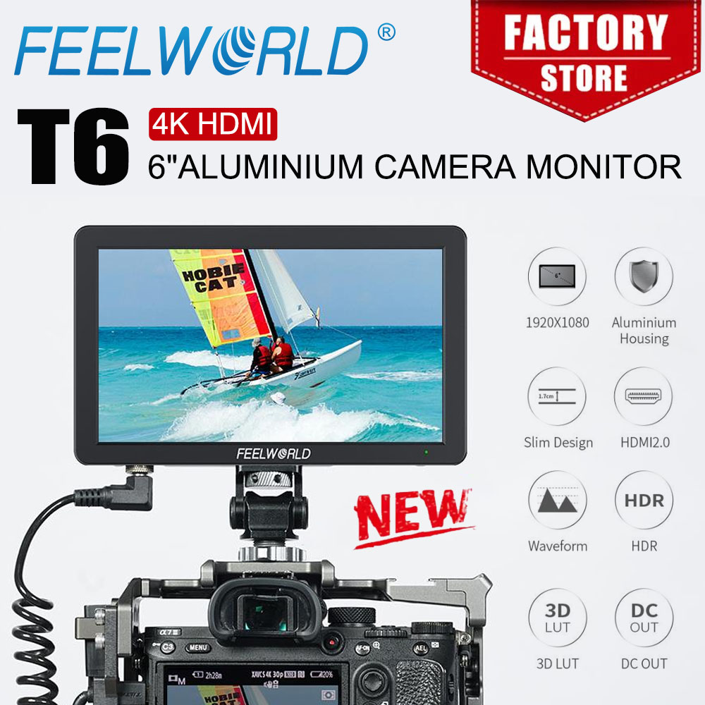FEELWORLD T6 6インチ 4K HDMI カメラ フィールド ビデオ モニター アルミニウム ハウジング 1920x1080 IPS 波形 9:16 垂直スクリーン マーカー
