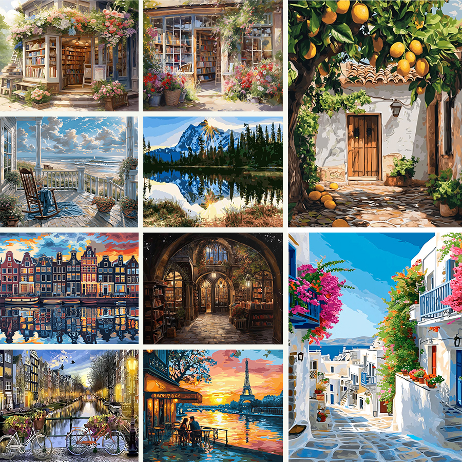 風景建築数字絵画、大人のための Diy 絵画キット数字でペイントキャンバスアクリル絵画装飾ペイント