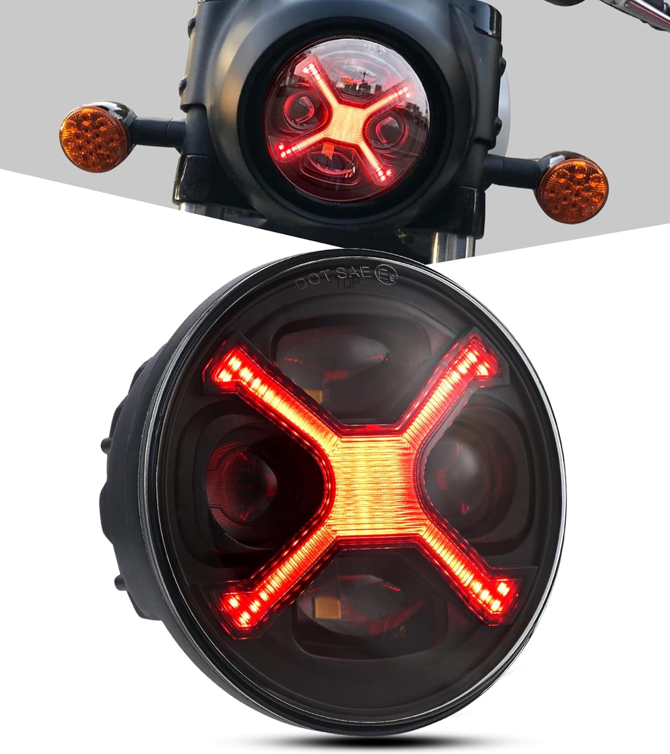 5-3/4 5.75 インチオートバイヘッドライトスモーク X スタイルレッド DRL XG500 XG750 XL883N 72 48 883 FXSTB FXDWG 夜道と互換性あり