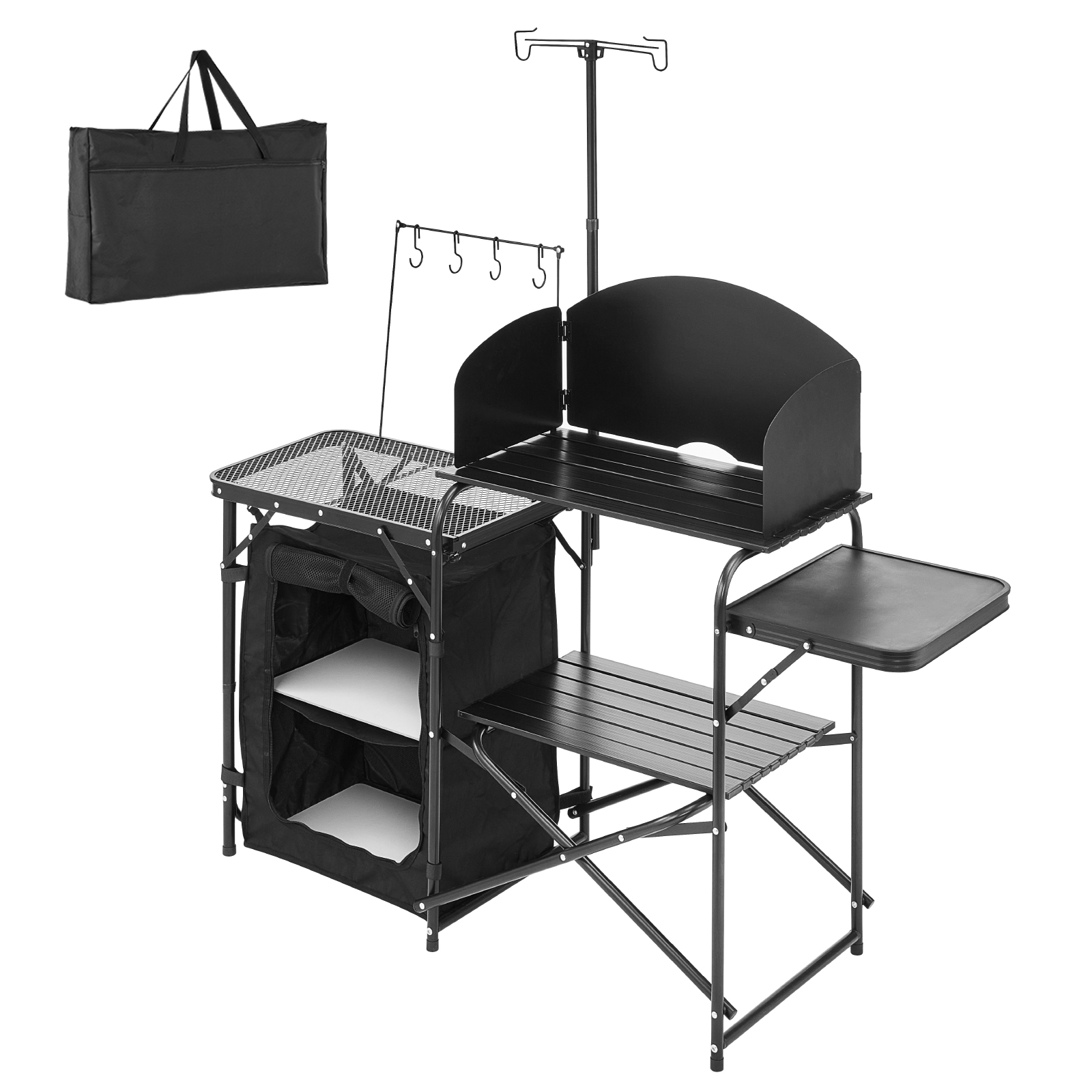 SucceBuy キャンプキッチンテーブル折りたたみキャンプクックステーションアルミポータブルクックステーション食器棚、キャリングバッグフロントガラス付き