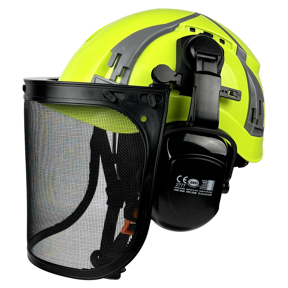 CE ANSI 林業安全ヘルメットセット 3 in 1 チェーンソーハードハットメッシュフェイスシールドイヤーマフアーボリストロギング用保護ワークキャップ A