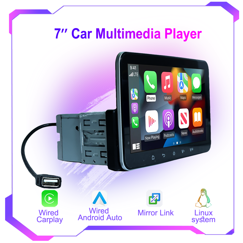 カーステレオ 有線 Apple CarPlay Android Auto シングル Din 7 インチ タッチスクリーン Bluetooth 対応、ベンツスタイル MP5、FM ラジオ、DVD なし